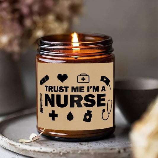 1pc Lavender Scented Candle 5.3oz - "Trust Me, I'm a Nurse" Design with Medical Symbols | Heartfelt Gift for Nurses, Nurse Appreciation, Graduation, Birthdays, Christmas | Soy Wax, Glass Container