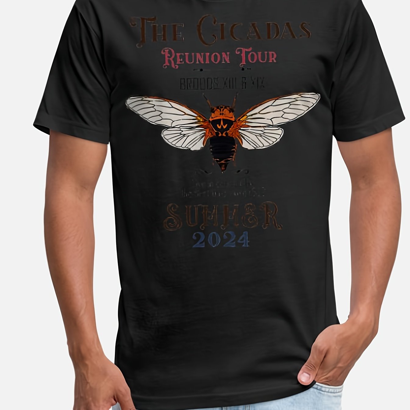 The Cicada Reunion Us Tour 2024 Cicada Concert Black 2, Printed T-shirt, Street Short Sleeve Cotton T-shirt, Casual Short Sleeve Top, Men's Clothing, Men's Personality, Comfortable To Enjoy, Christmas And Halloween Gifts, Hol - Premium  from Lizard Vigilante - Just $24.99! Shop now at Lizard Vigilante