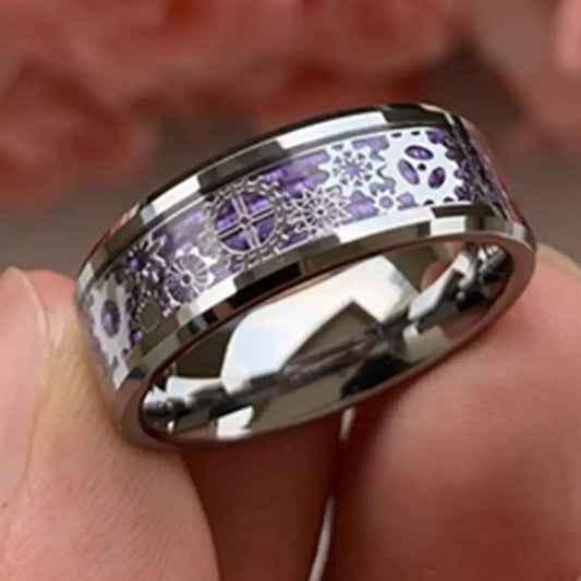 Stainless Steel Purple Gear Patch Ring For Men