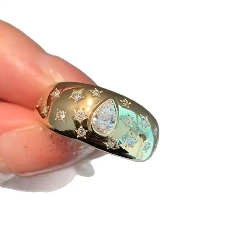 Fashion XINGX Water Drop Gem Ring Inlaid