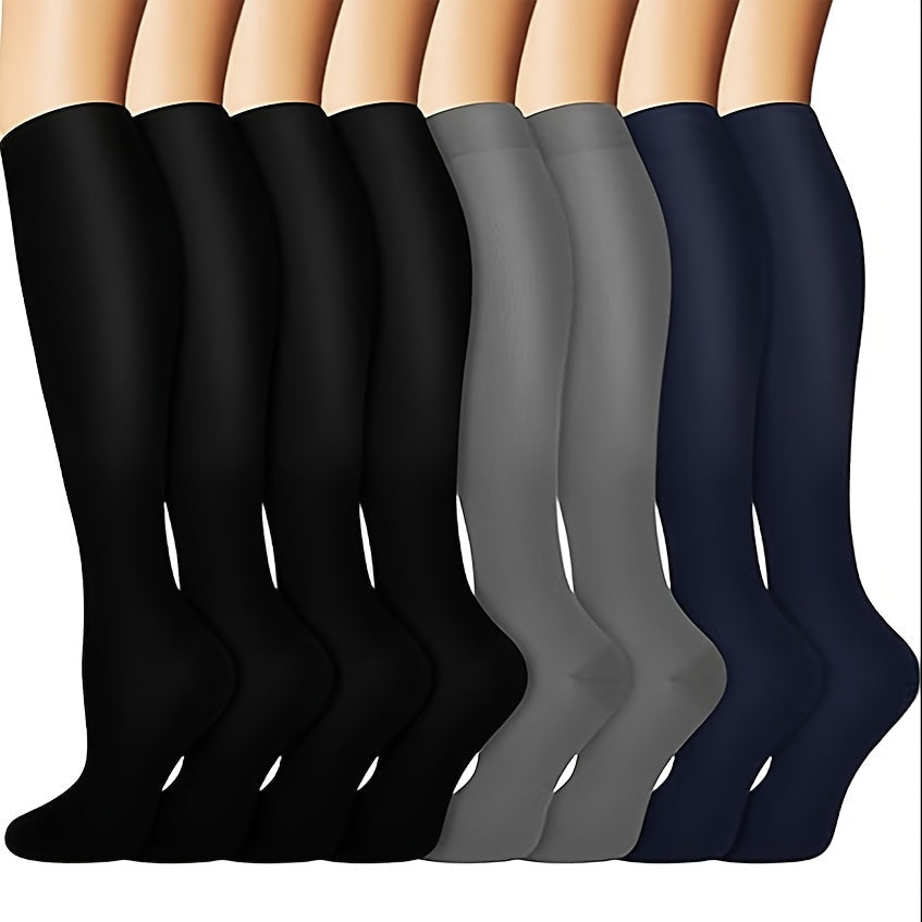 8 Pairs Copper-infused Unisex Compression Socks - Enhanced Circulation Support (10-20 MMHG) - Comfortable Knee High for Nurses, Pregnancy, Running, Hiking, Cycling