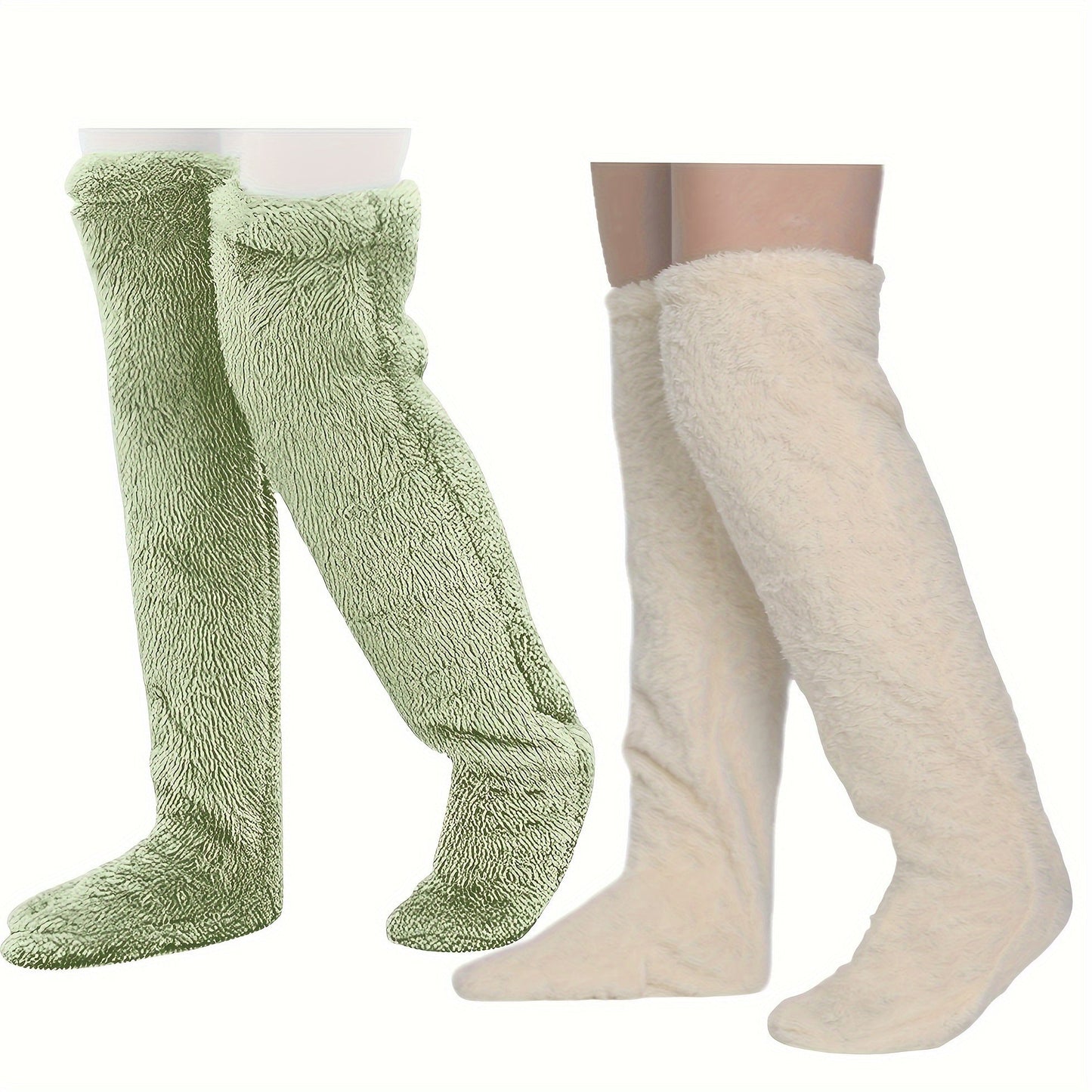 Cozy Couple's Thigh-High Fuzzy Socks - Warm, Durable Knit Over-The-Knee Stockings, Easy-Care Solid Hosiery