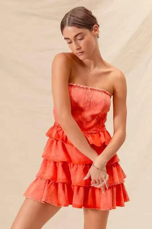 Strapless Ruffle Layered : Cheer Up Dress