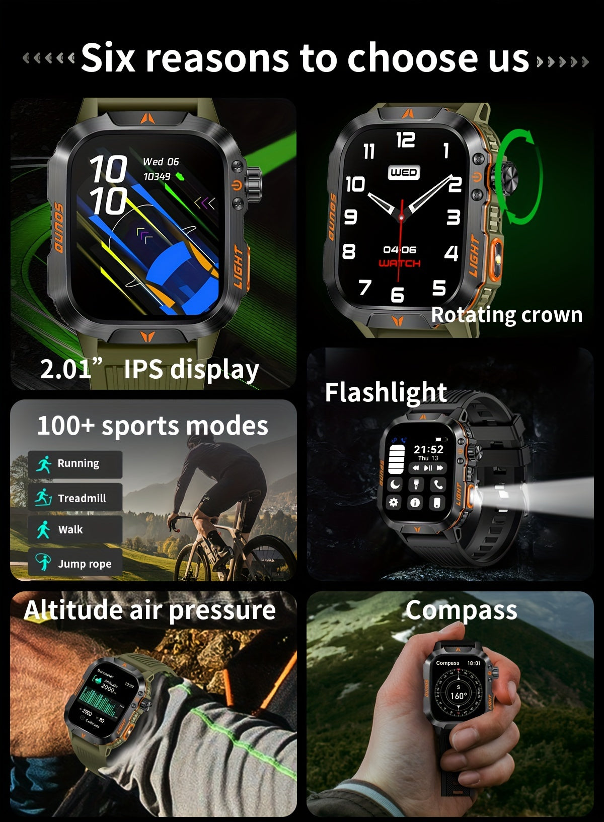 Rugged Outdoor Smartwatch | 2024's Ultimate Fitness Tracker For Android iPhone - Premium smart watch from Lizard Vigilante - Just $48.88! Shop now at Lizard Vigilante