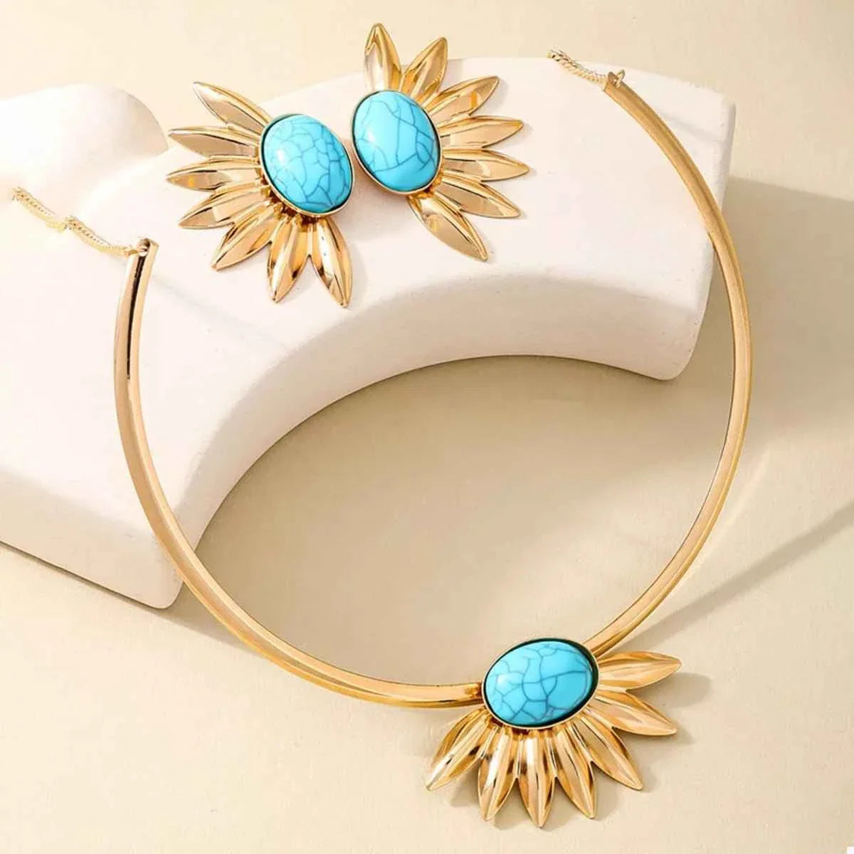 Turquoise Sunflower : Necklace and Earrings Jewelry Set