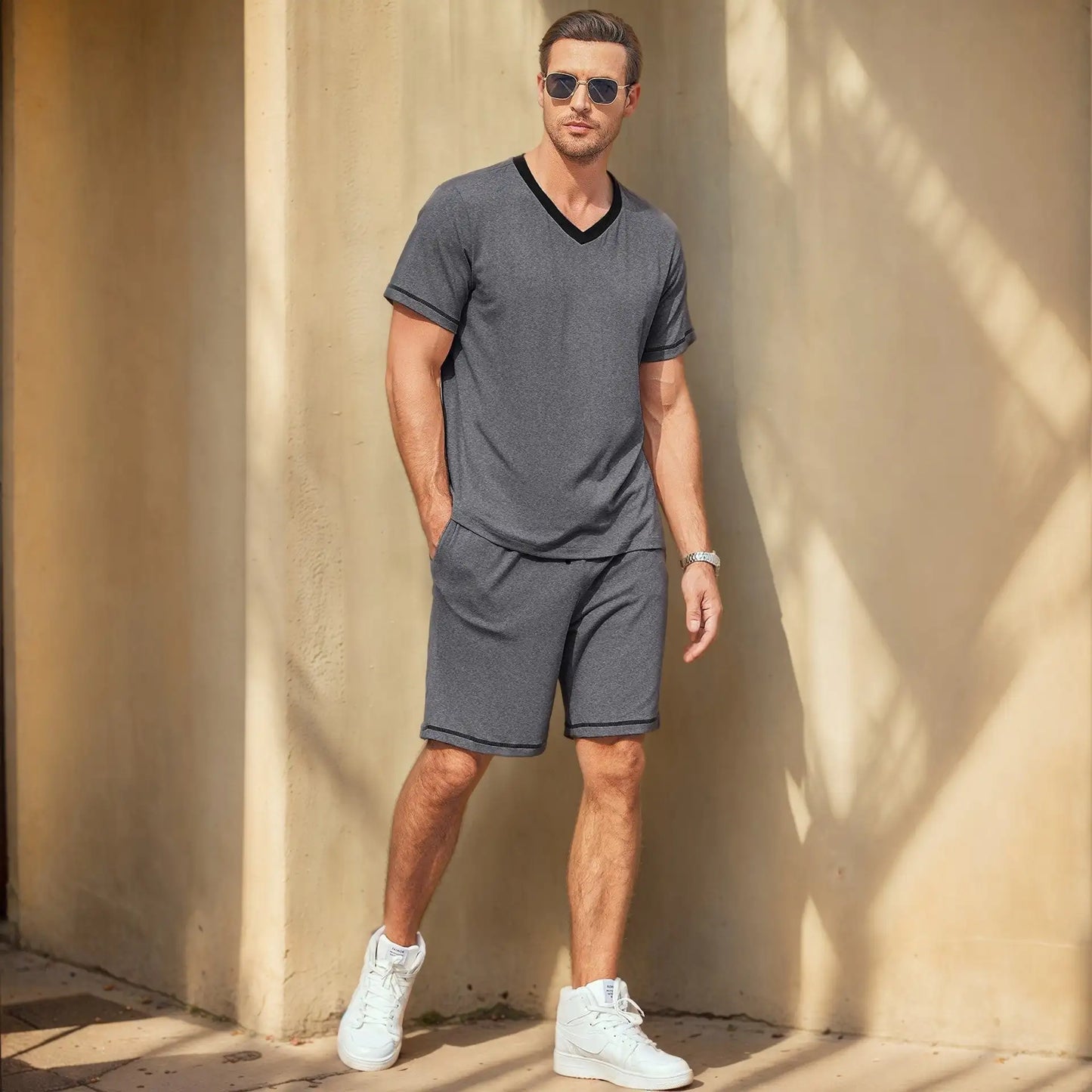 Men's Casual Suit Short-sleeved Shorts Two-piece Set