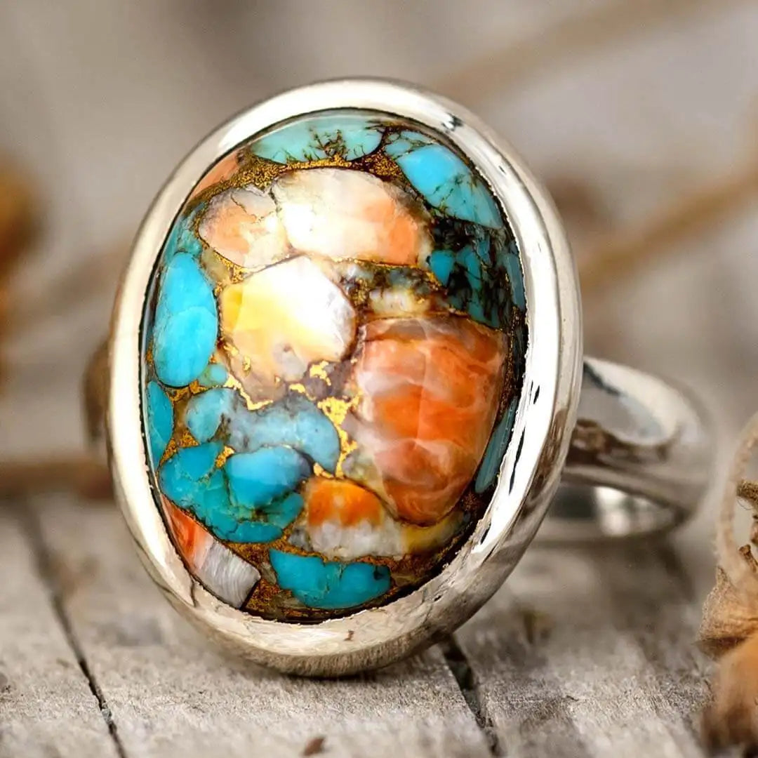 Oval Color Turquoise Ring Copper Niche