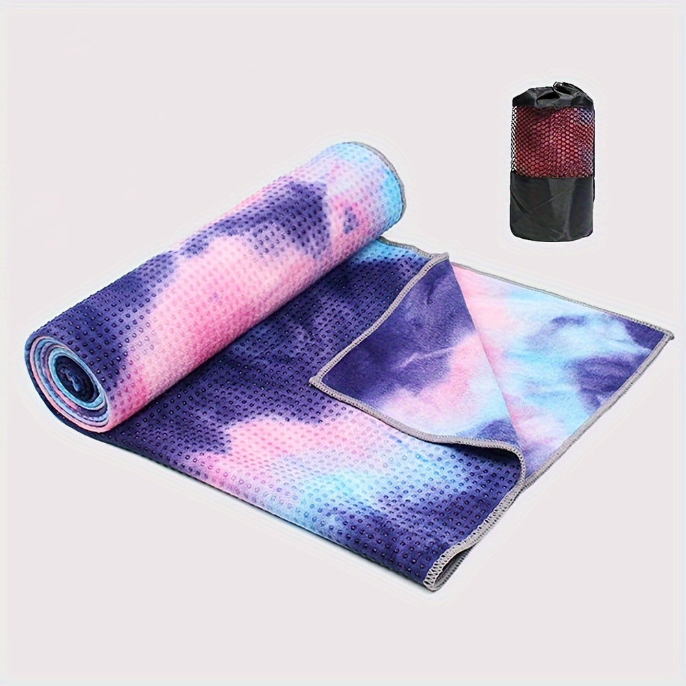 1pc Vibrant Tie-Dye Sweat-Absorbent Non-Slip Yoga Towel with Storage Bag - Soft, Foldable Sports Blanket for Outdoor, Gym, Pilates & Fitness Training, Machine Washable Polyester/Nylon
