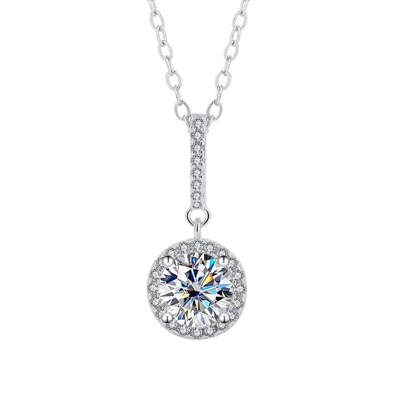 S925 Sterling Silver Moissanite Round Bag Three-piece Female Ring Necklace