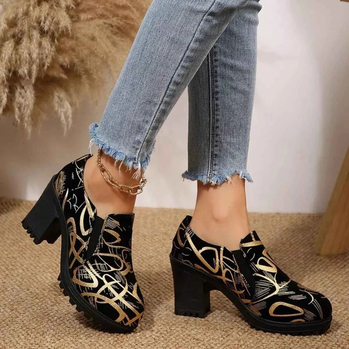 Stylish Round Toe Block : Heels Pumps