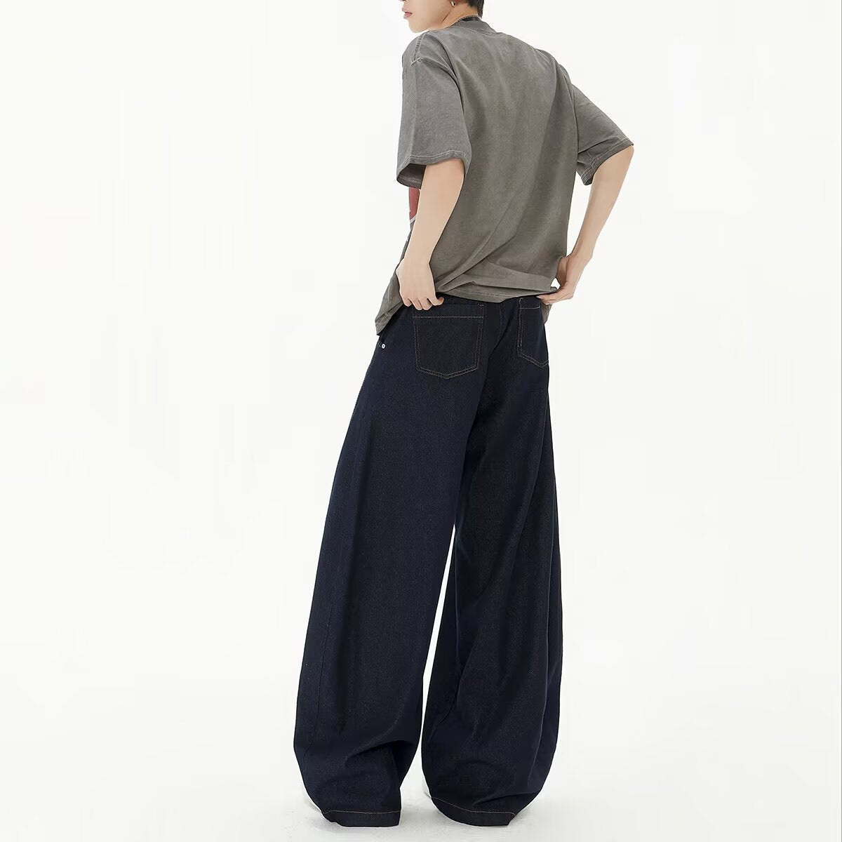 High Waist Dark Blue Wide Leg Jeans