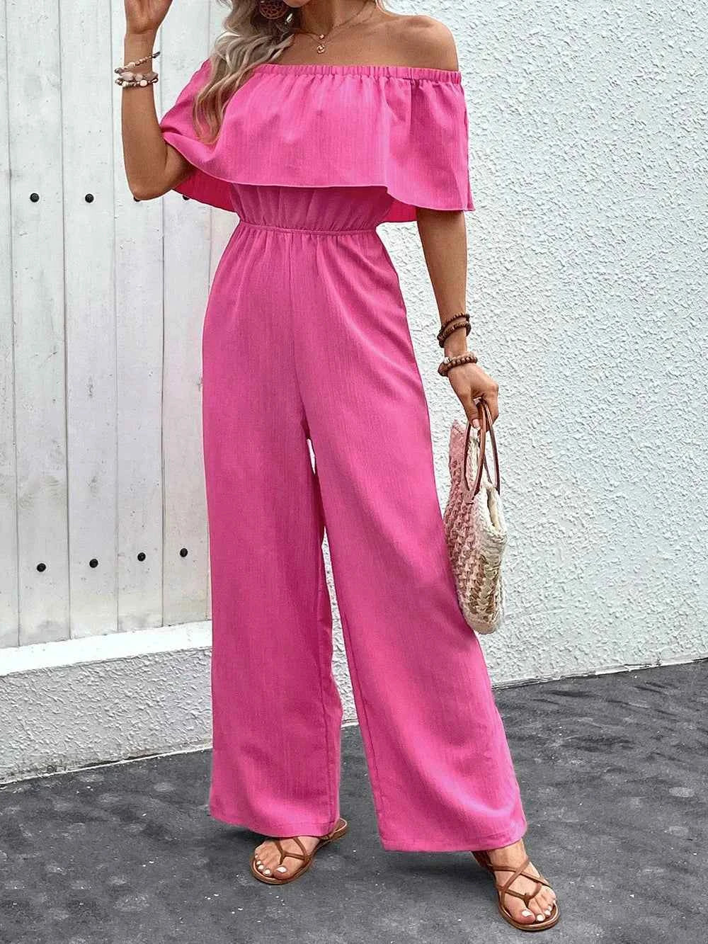Perfee Off-Shoulder : Wide Leg Jumpsuit