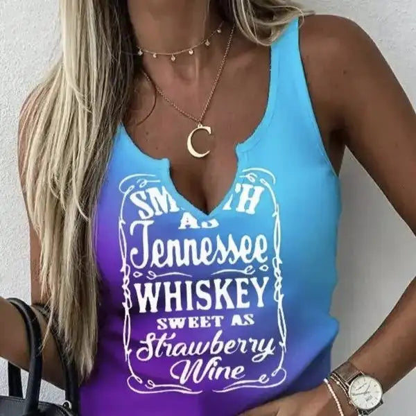 Ladies' Colorful Gradient Letter Print V-neck Casual Versatile Fashion Vest