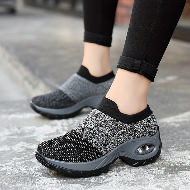 Women's Casual Sports Socks Sneakers Fashionable Thick Sole Air Cushion, Elevated Sloping Heel Rocking Shoes plus size