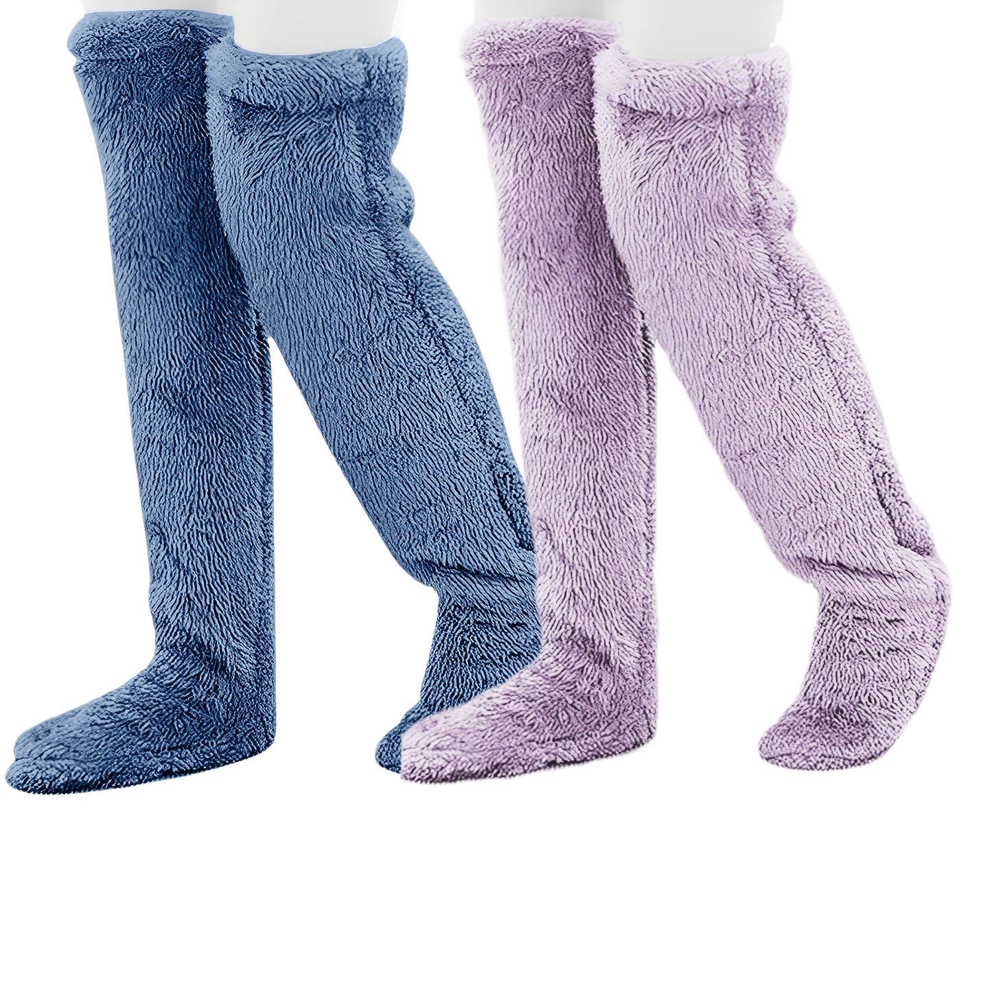 Fuzzy Thigh High Stockings, Warm Over-the-Knee Socks for Women, Solid Color