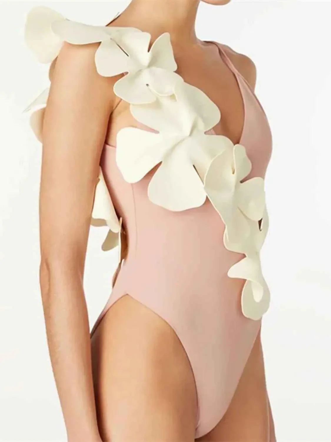 Contrast Flower Spaghetti Strap: One-Piece Swimwear