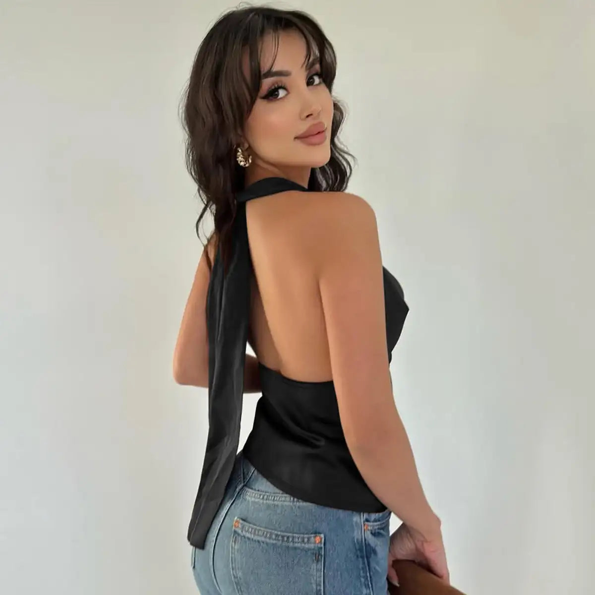 Women's Halter Backless Tank Vest Fashion Solid Color Slim Fit Tied Tube Top