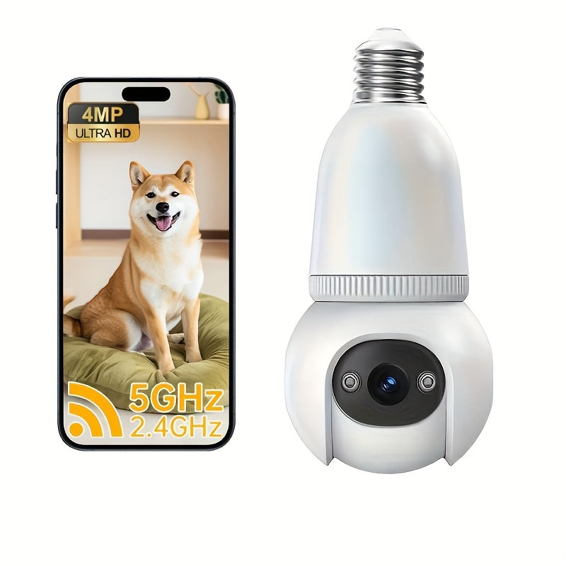 4MP Light Bulb Security Camera | 5G2.4G HD Camera | Wireless | 360-degree Night Vision, AI Body Detection, Two-way Calls, Continuous Recording