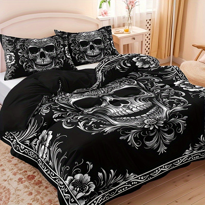 Gothic Nocturne Skull Duvet Cover Set: 3pcs All-Season Breathable Masterpiece for Dark Decor Enthusiasts - Premium duvet from Lizard Vigilante - Just $42.99! Shop now at Lizard Vigilante