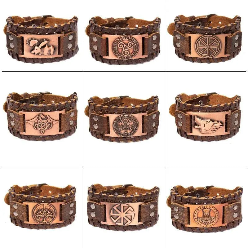 New Trendy Wide Leather Pirate Compass Bracelet Men's Bracelet Fashion Metal Compass Pattern Bracelet Accessories Party Jewelry - Premium Accessories from Lizard Vigilante - Just $17.99! Shop now at Lizard Vigilante