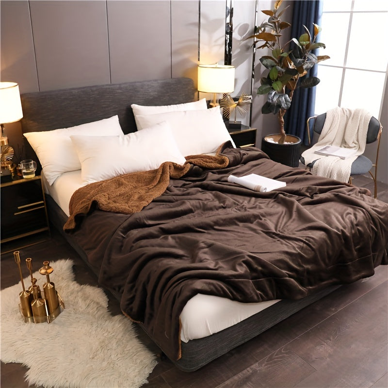 1pc Cozy Double Layer Sherpa Blanket for All Seasons - Perfect for Bed, Sofa, Camping and More!