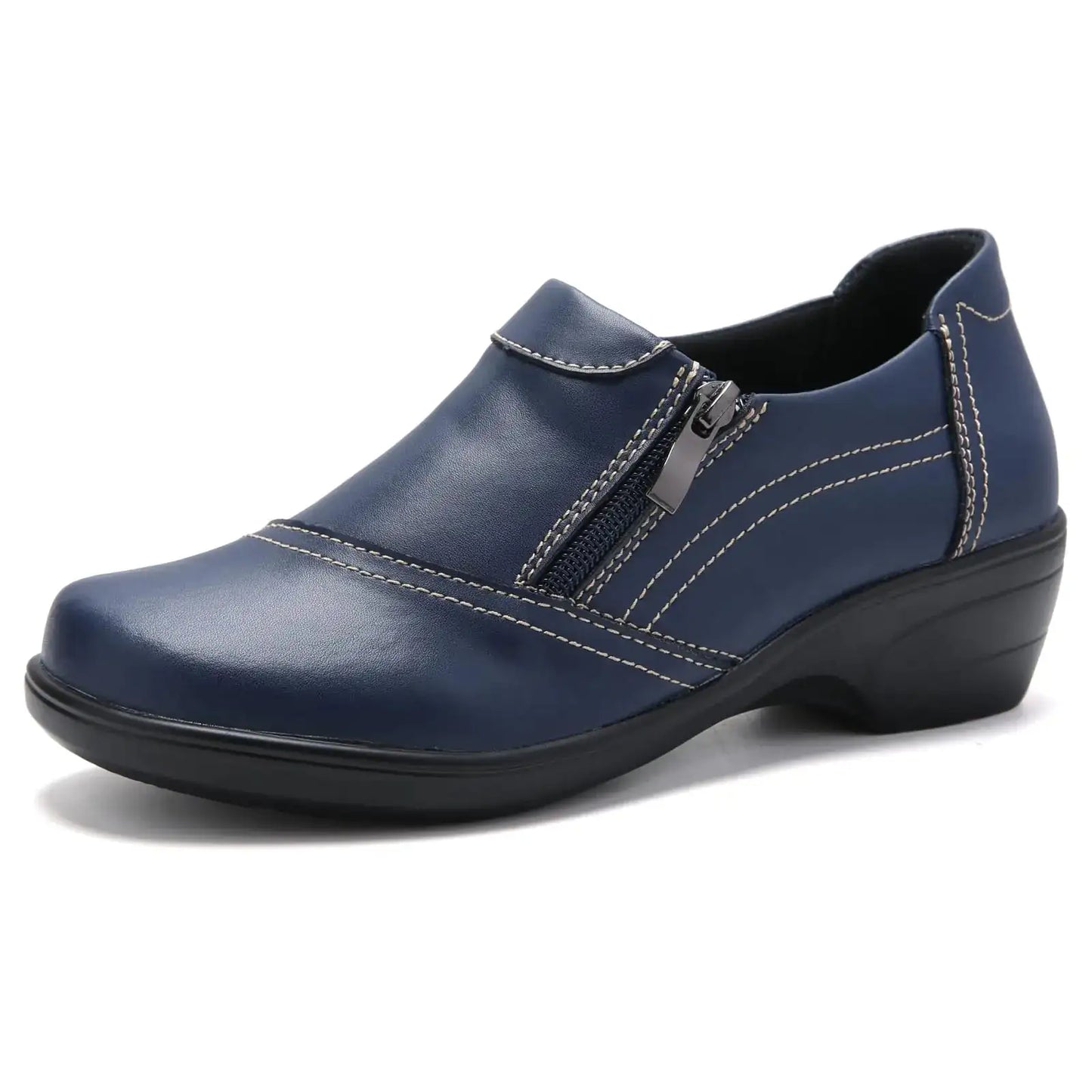HJJ Dress Shoes for Women Loafers Zipper Slip on Casual Shoes Comfortable Office Work Shoes Dressy Business Shoes Navy US 10