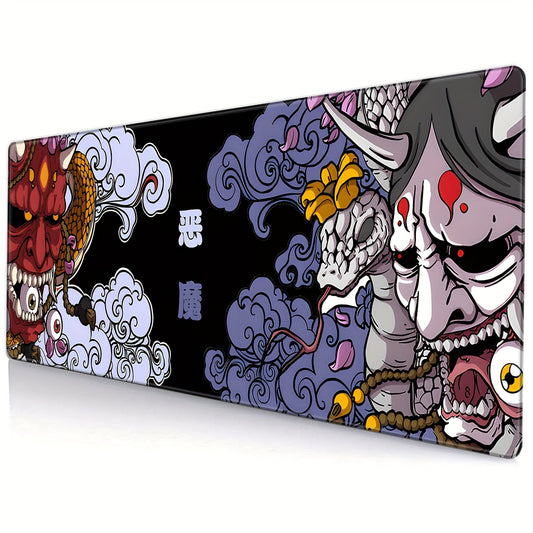 XXL Gaming Mouse Pad, Non-Slip Rubber Base Desk Mat, Washable Office Keyboard Pad with Japanese Oni Design, Mouse Pads for Desk