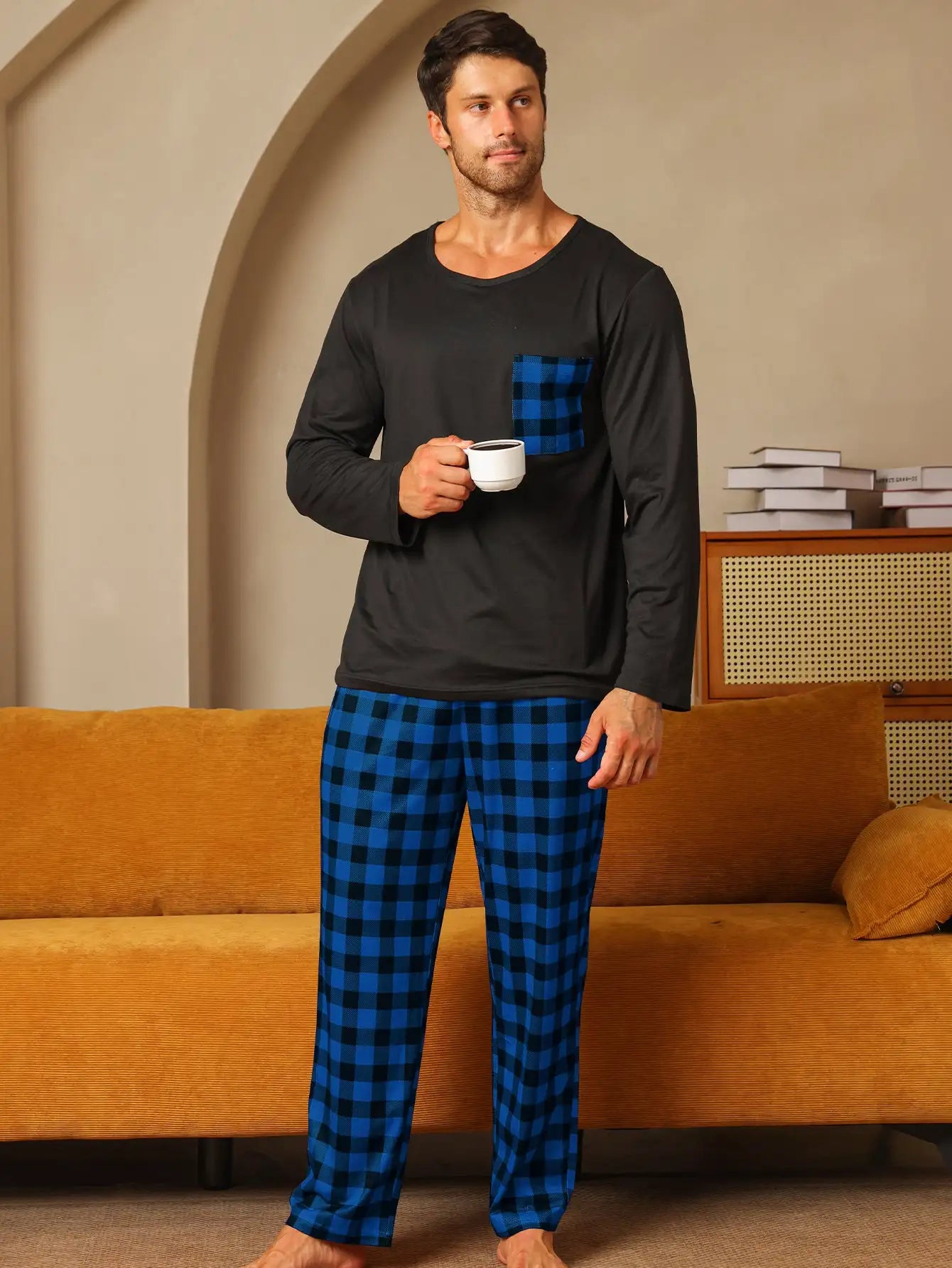 Ice Silk Long Sleeve Long Pants Men's Pajama Set
