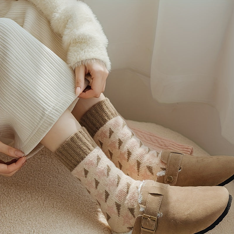 4 Pairs Thickened Socks, Warm & Comfy Terry Mid Tube Socks, Women's Stockings & Hosiery