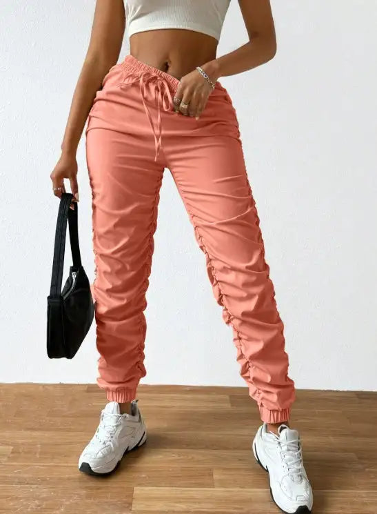 Ladies' Solid Color Ankle Drawstring Details, Casual And Elegant Style Pants
