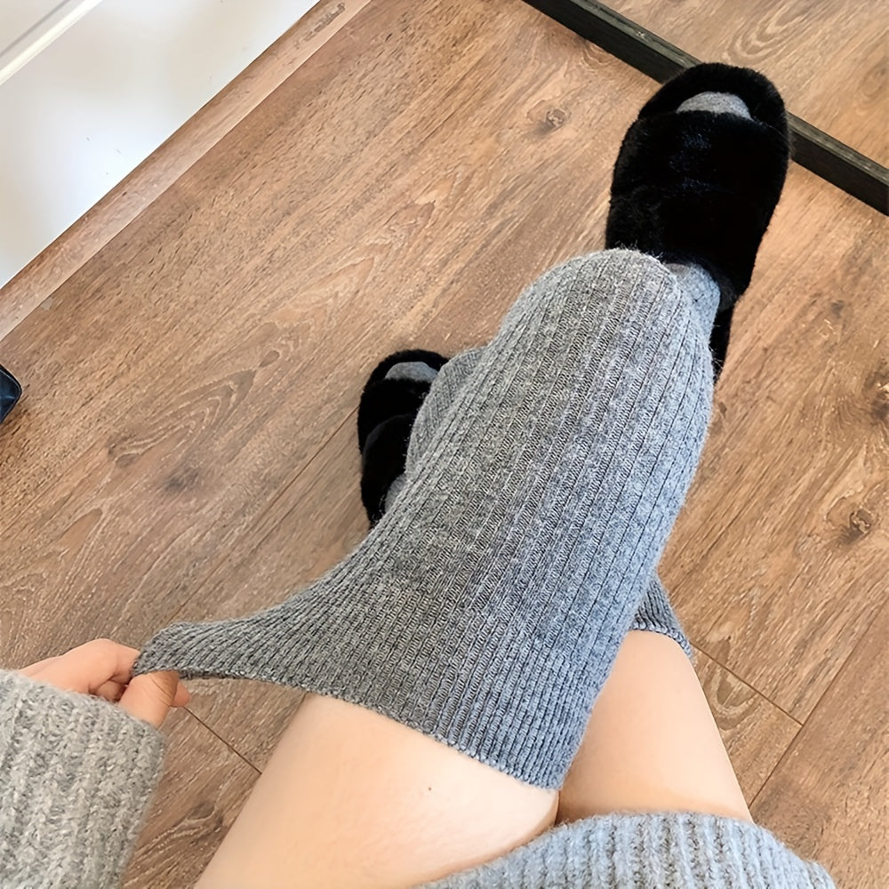 Women's Solid Ribbed Over-the-Knee Socks, Comfy & Warm Thicker Thigh High Socks
