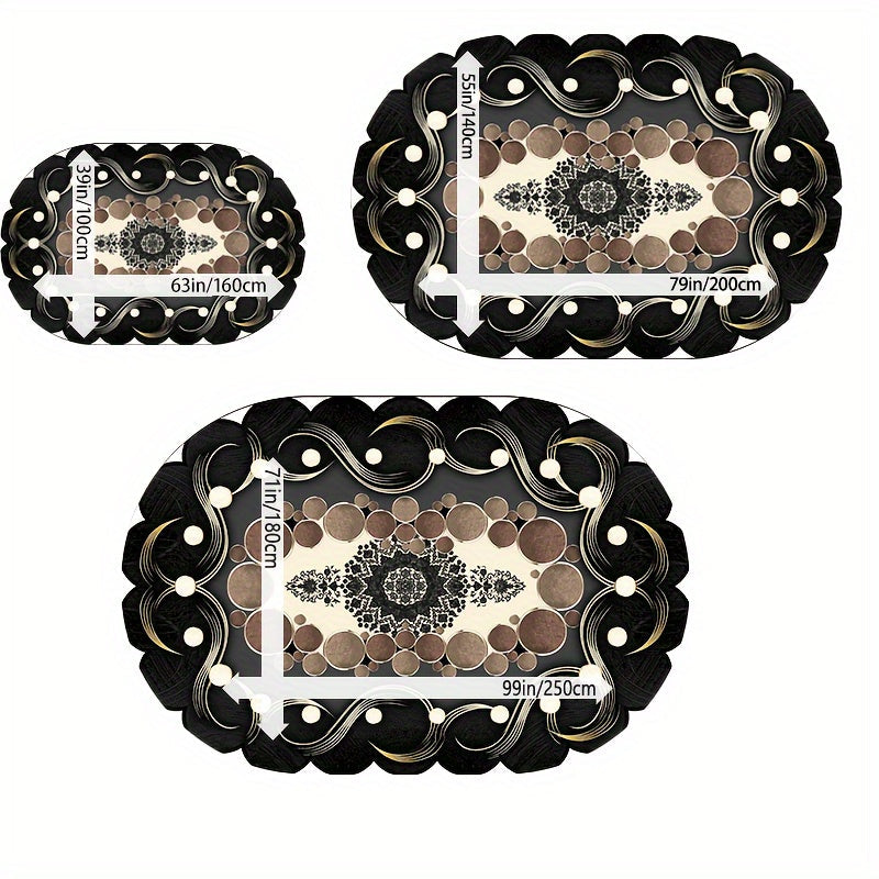 Imitation Cashmere Black Pattern Tan Spotted Oval Floor Mat Large Area Full Padded Premium Light Luxury Premium Sense Carpet Living Room Tea Table Blanket Room Bedside Thickened Household Floor Mat For Hotel