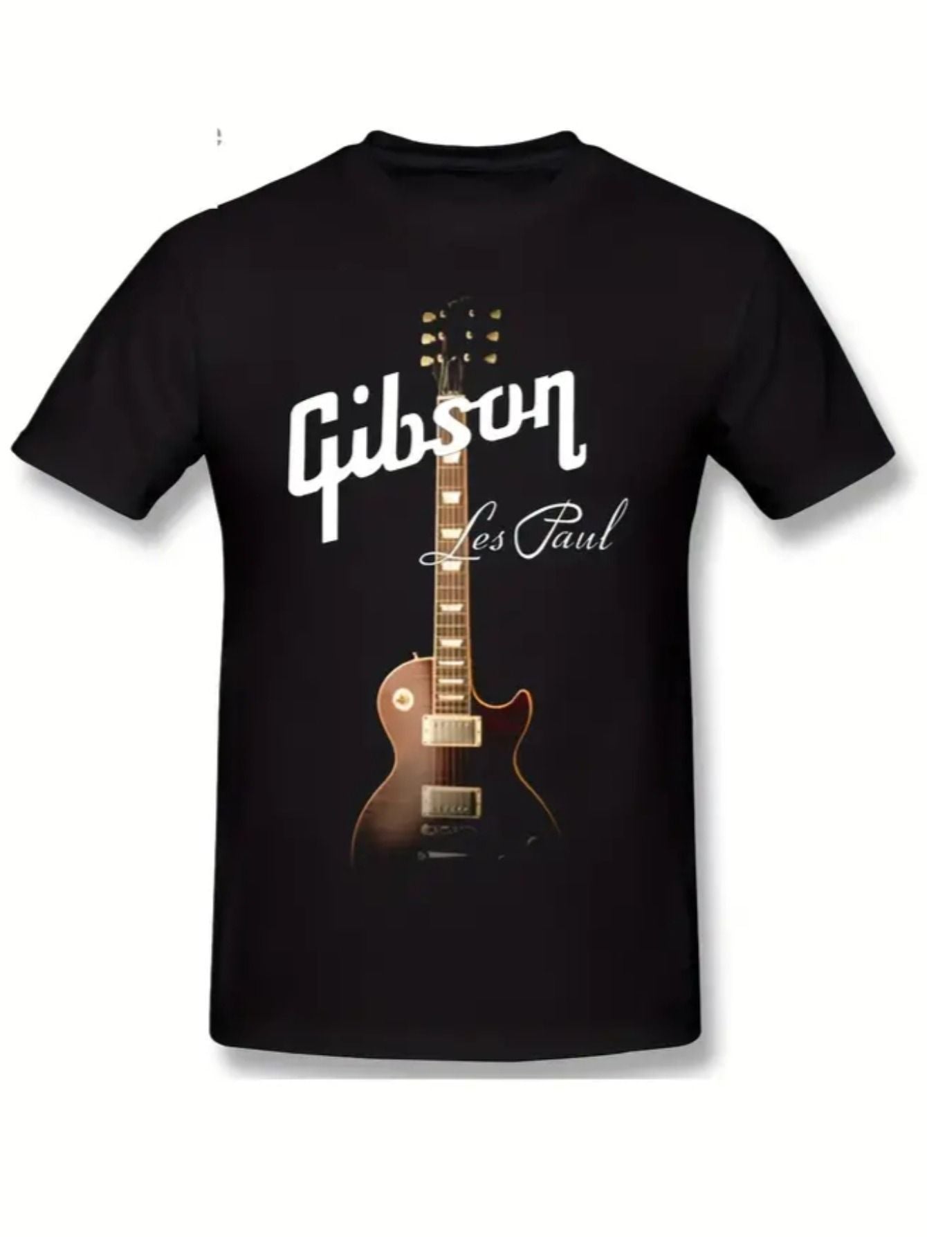 Men's Gibson Les Paul Guitar Graphic T-Shirt – 100% Cotton Casual Music Tee with Golden Neck Print, Perfect for Concerts & Christmas Gifts - Premium tee from Lizard Vigilante - Just $23.88! Shop now at Lizard Vigilante