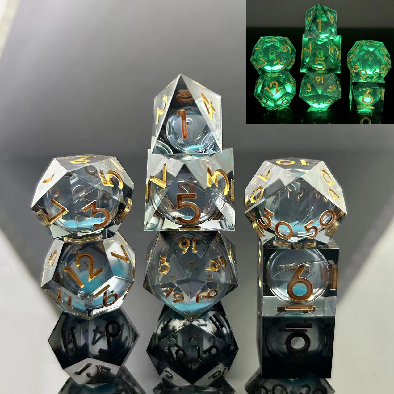 Sharp-Edged Glow in the Dark Liquid Core Dice