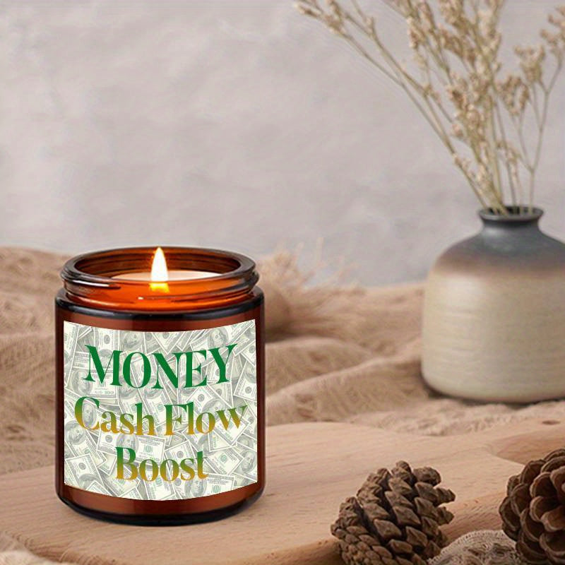 1pc 5. 3Oz Money Cash Flow Boost Scented Candle Soybean Wax Gift Idea For Women Men Adult Bestie Coworker Husband Wife Him Her Son Daughter Dad Mum Sister Brother Family On Birthday Xmas New Year Funny Unique Essential Home D