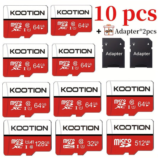 [10pcs High Speed TF Card] KOOTION 10pcs/5pcs 64GB 32GB 512MB High Speed UHS-I C10 U1 TF Memory Card with SD Adapter | Mini SDXC Card for Smartphone Tablet Laptop Action Camera Dash Cam Drone Game Console