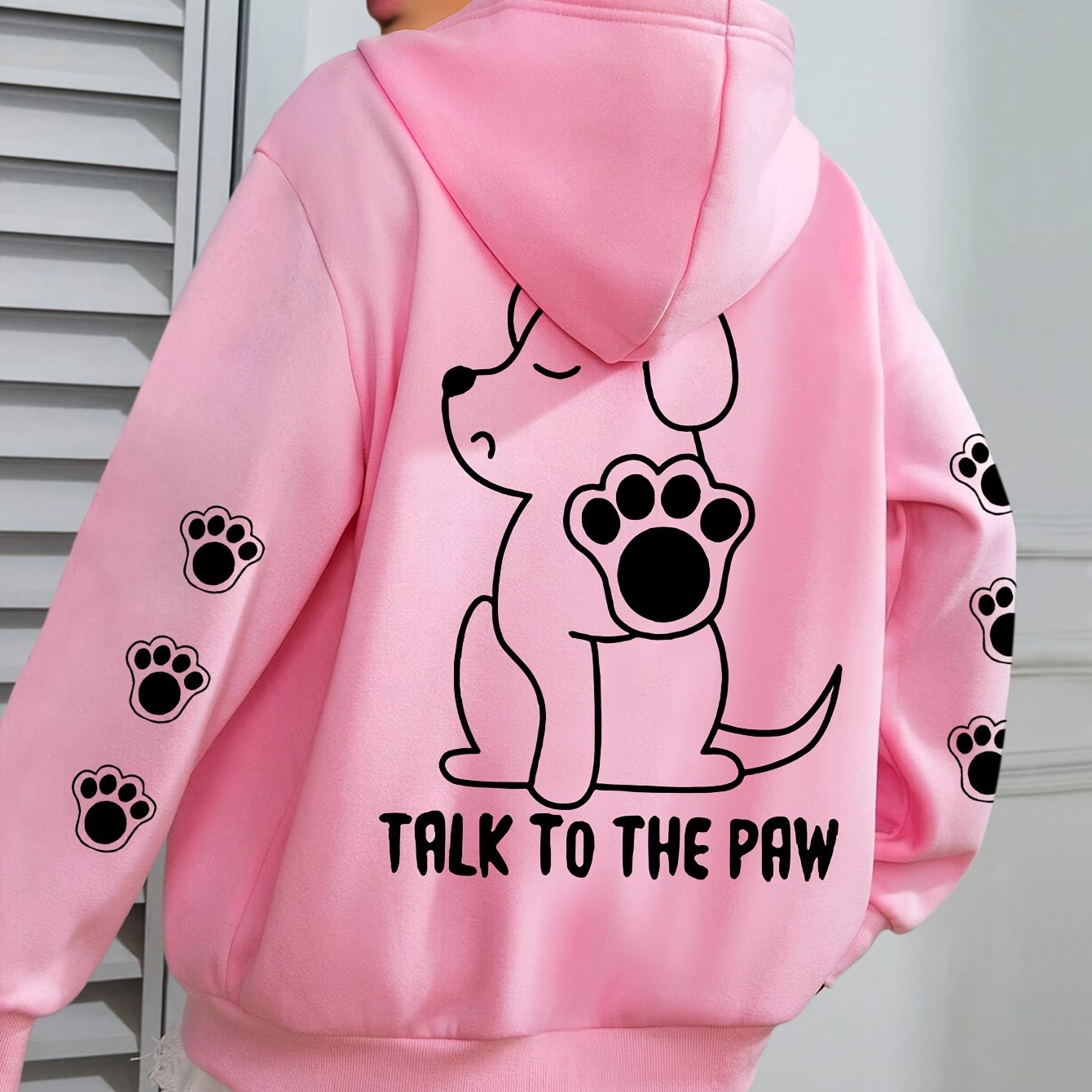 Plus Size Womens Cozy Dog Talk to The Paw Print Hoodie - Soft Drawstring Casual Hooded Sweatshirt for Winter and Fall - Comfortable Relaxed Fit, Long Sleeve, Pullover Design, and Fun Pet Lovers Graphic - Premium hoodies from Lizard Vigilante - Just $26.99! Shop now at Lizard Vigilante