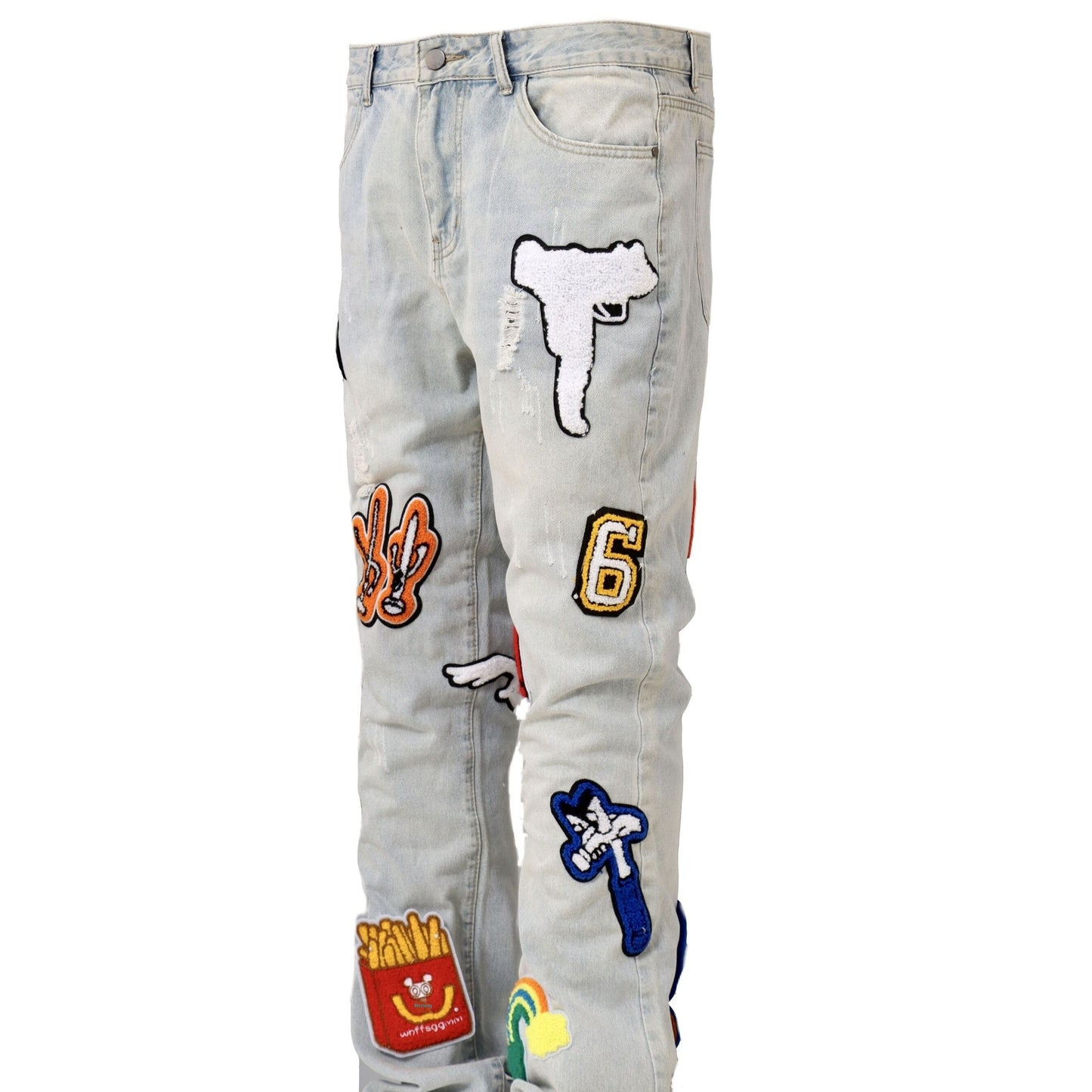 Light Color Irregular Towel Embroidered Slim Straight-leg Denim Trousers
