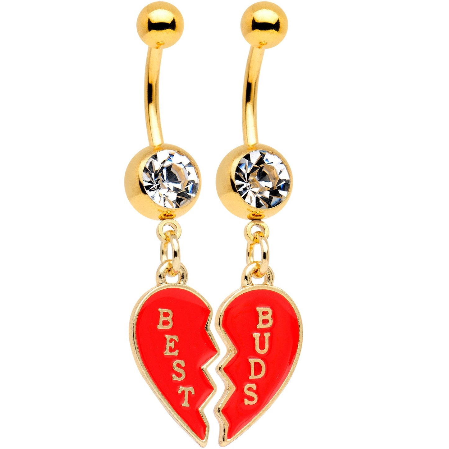 Clear Gem Best Buds Heart Dangle Belly Ring Set of 2