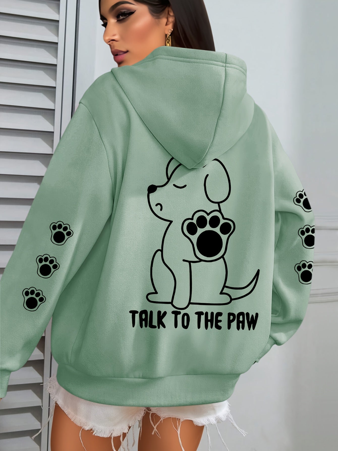 Plus Size Womens Cozy Dog Talk to The Paw Print Hoodie - Soft Drawstring Casual Hooded Sweatshirt for Winter and Fall - Comfortable Relaxed Fit, Long Sleeve, Pullover Design, and Fun Pet Lovers Graphic - Premium hoodies from Lizard Vigilante - Just $26.99! Shop now at Lizard Vigilante