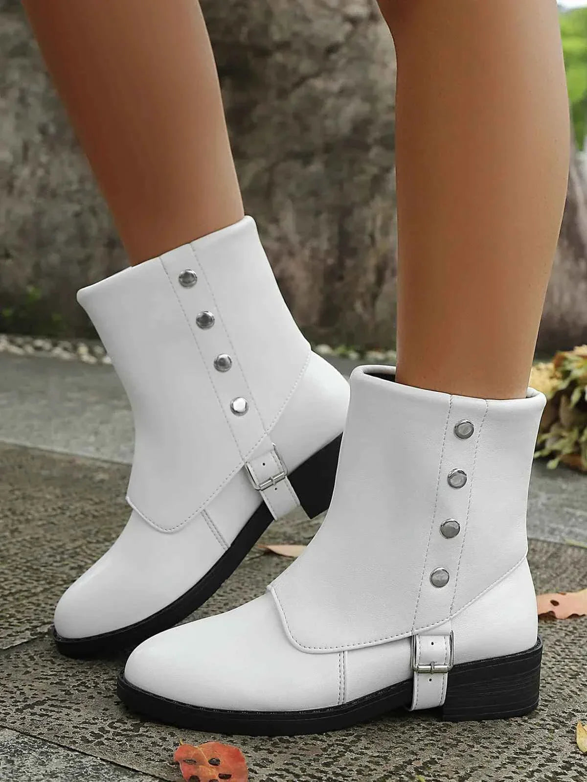 Stylish Buckled Block Heels Boots