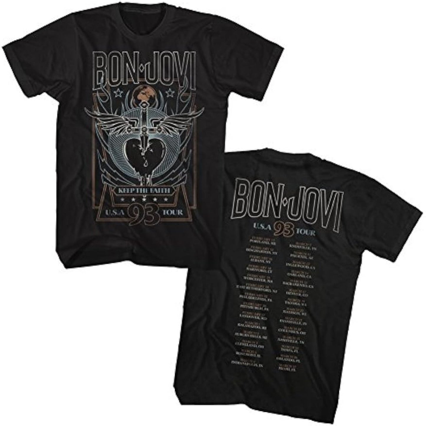 Bon Jovi T-Shirt Keep The Faith 1993 Tour Front and Back Black Tee - Premium  from Lizard Vigilante - Just $25.99! Shop now at Lizard Vigilante