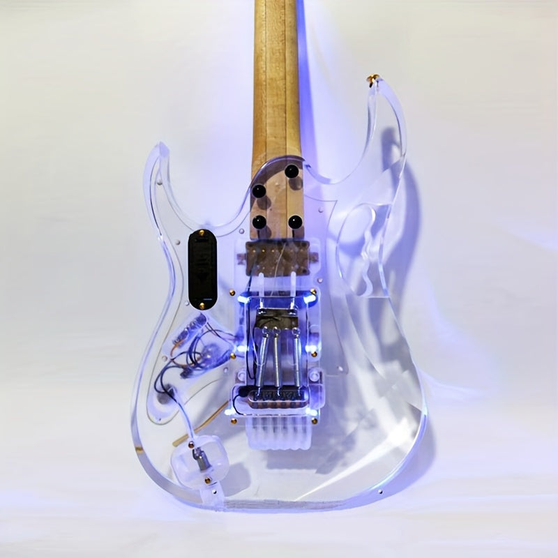 LED Light Electric Guitar – 24 Fret Crystal Acrylic Body, Blue LED Illumination, Maple Neck, Rosewood Fretboard, HSH Pickups – Premium Instrument for All Levels - Premium Electric Guitar from Lizard Vigilante - Just $438.91! Shop now at Lizard Vigilante