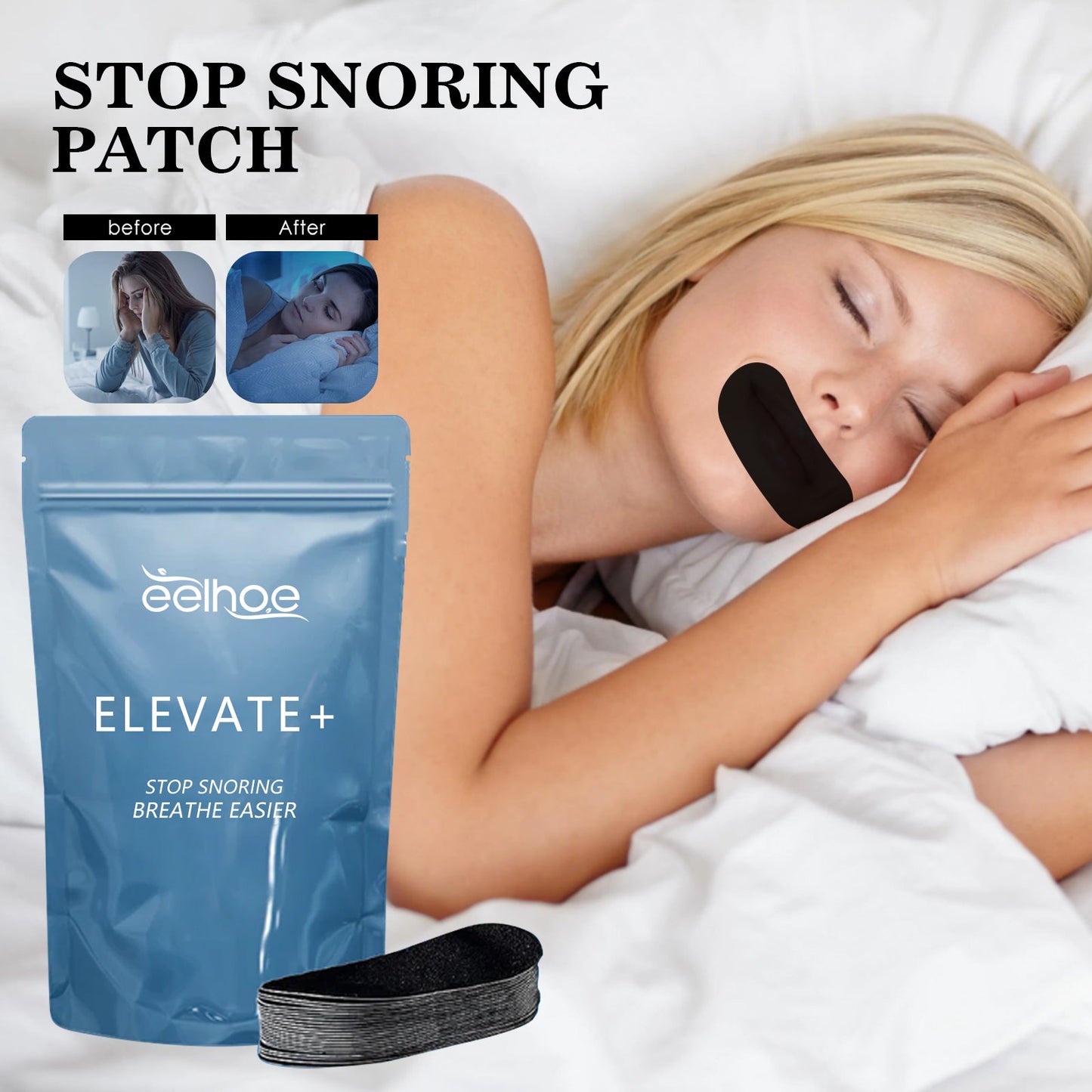 EELHOE Anti-Snoring Patch, Mouth-Breathing And Mouth-Closing Patch, Prevents Snoring, Protects Sleep, Adult Anti-Snore Patch
