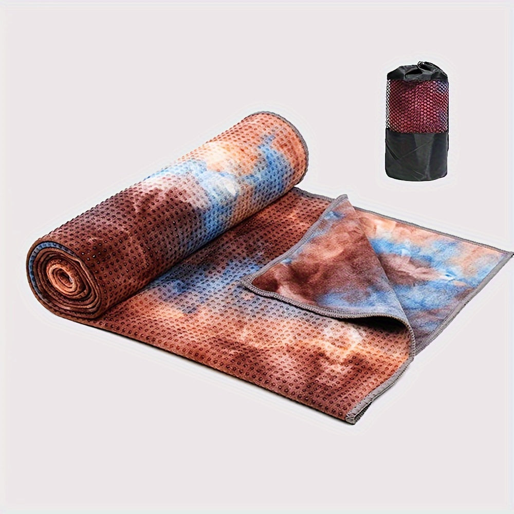 1pc Vibrant Tie-Dye Sweat-Absorbent Non-Slip Yoga Towel with Storage Bag - Soft, Foldable Sports Blanket for Outdoor, Gym, Pilates & Fitness Training, Machine Washable Polyester/Nylon