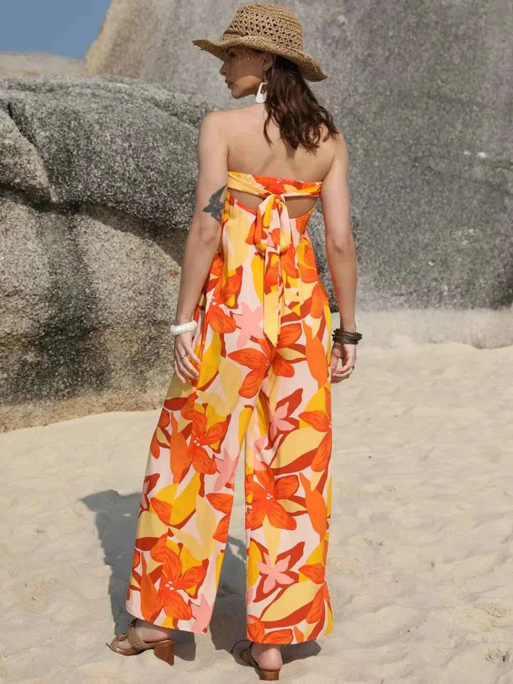 Tied Printed Tube : Wide Leg Jumpsuit