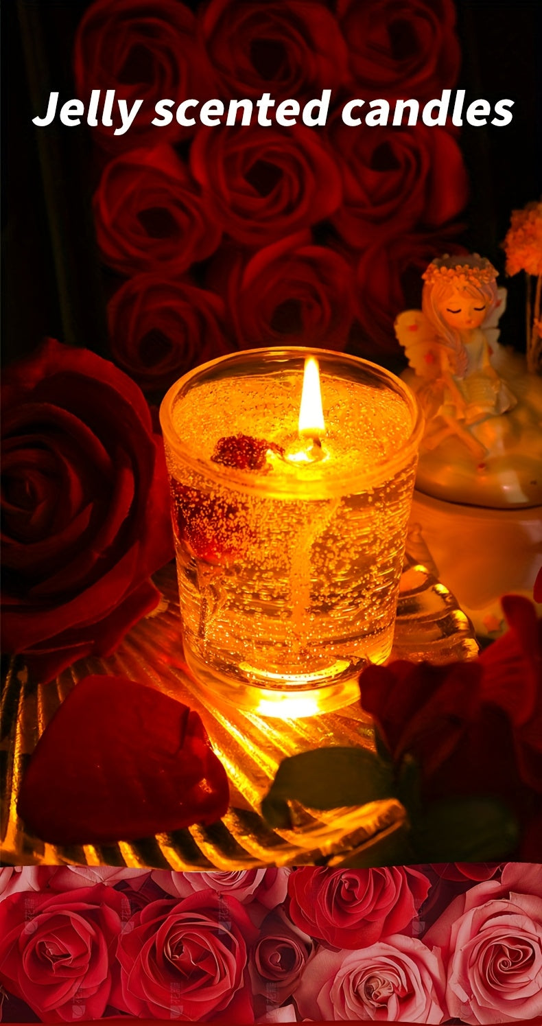 Rose Jelly Scented Candle for Aromatherapy, Romantic Atmosphere - Ideal for Birthdays, Valentine's Day, Anniversaries, Thanksgiving, Christmas - 1pc, Soy Wax in Glass Jar