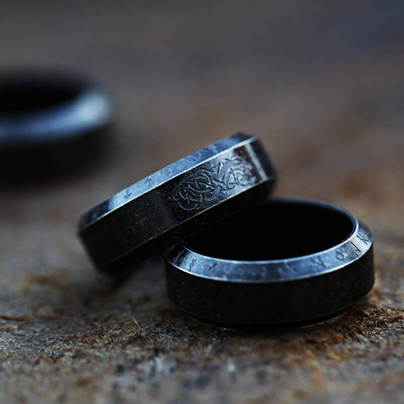 Norse Dragon Runes Stainless Steel Viking Ring