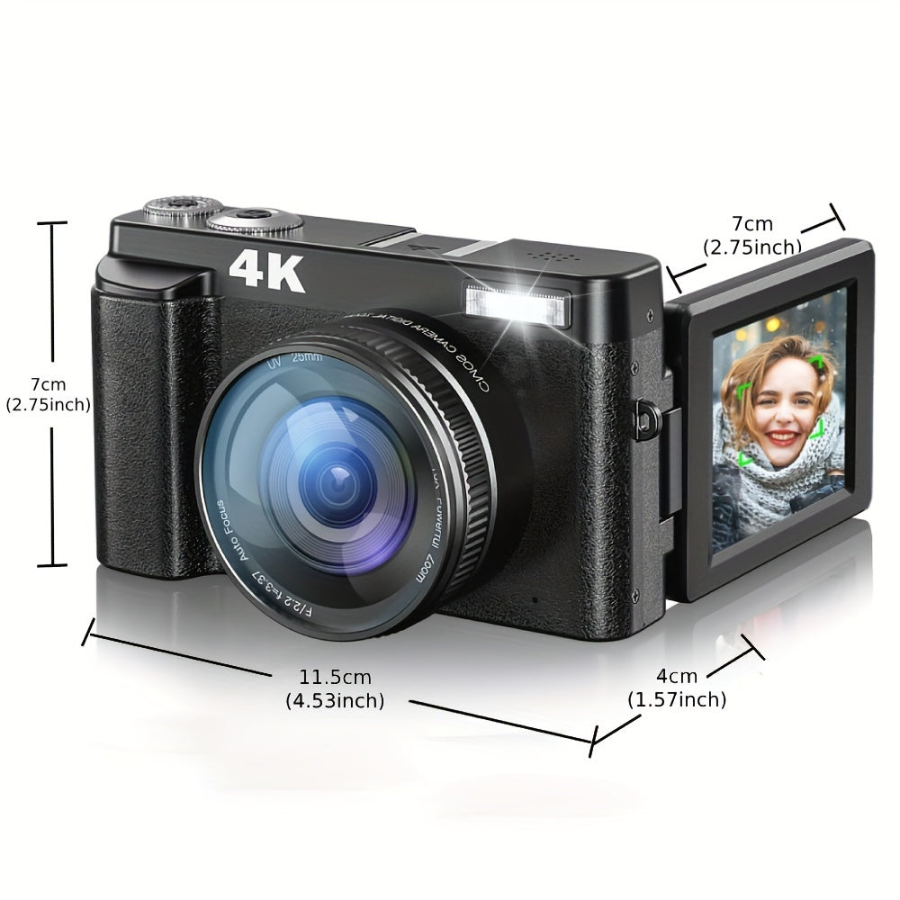 "4K Digital Camera with 48MP, 3"" Flip Screen, Autofocus, Anti-Shake, 16x Zoom for Photography and Video"