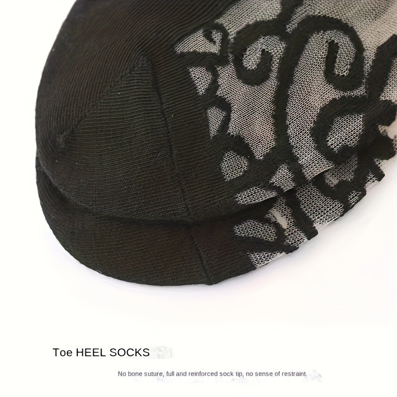 5 Pairs Embroidered Mesh Socks, Thin & Comfy Mid Tube Socks, Women's Stockings & Hosiery